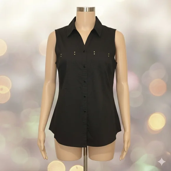 Coral Bay Sleeveless Button-Up Shirt Black, Women’s XL - Picture 1 of 4